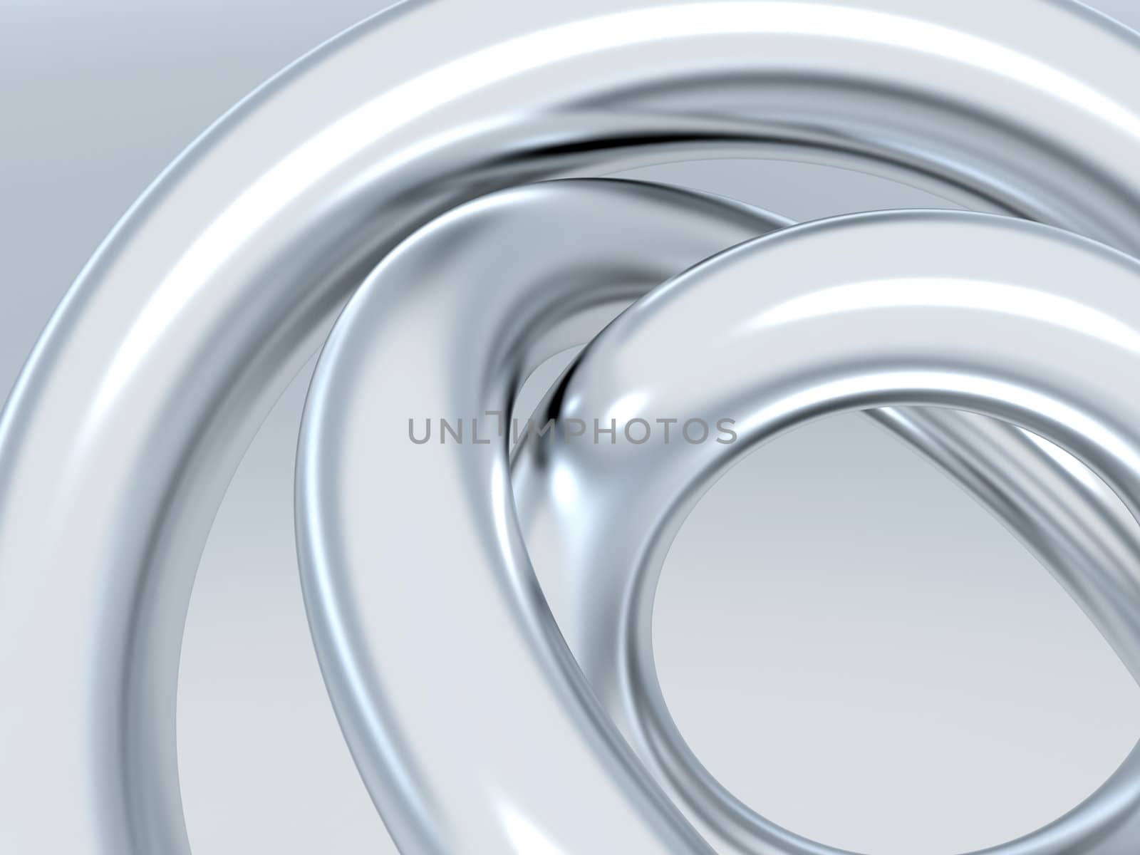 Abstract metallic rings on shined grey background