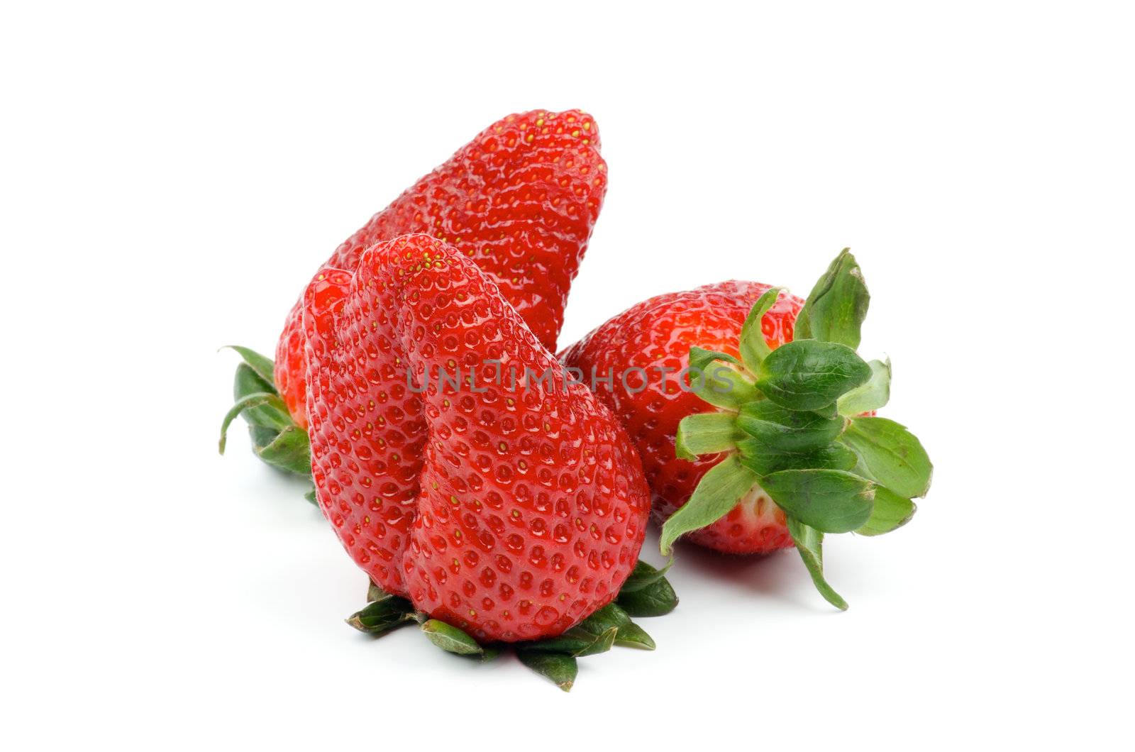 Three Perfect Big Strawberries isolated on white background