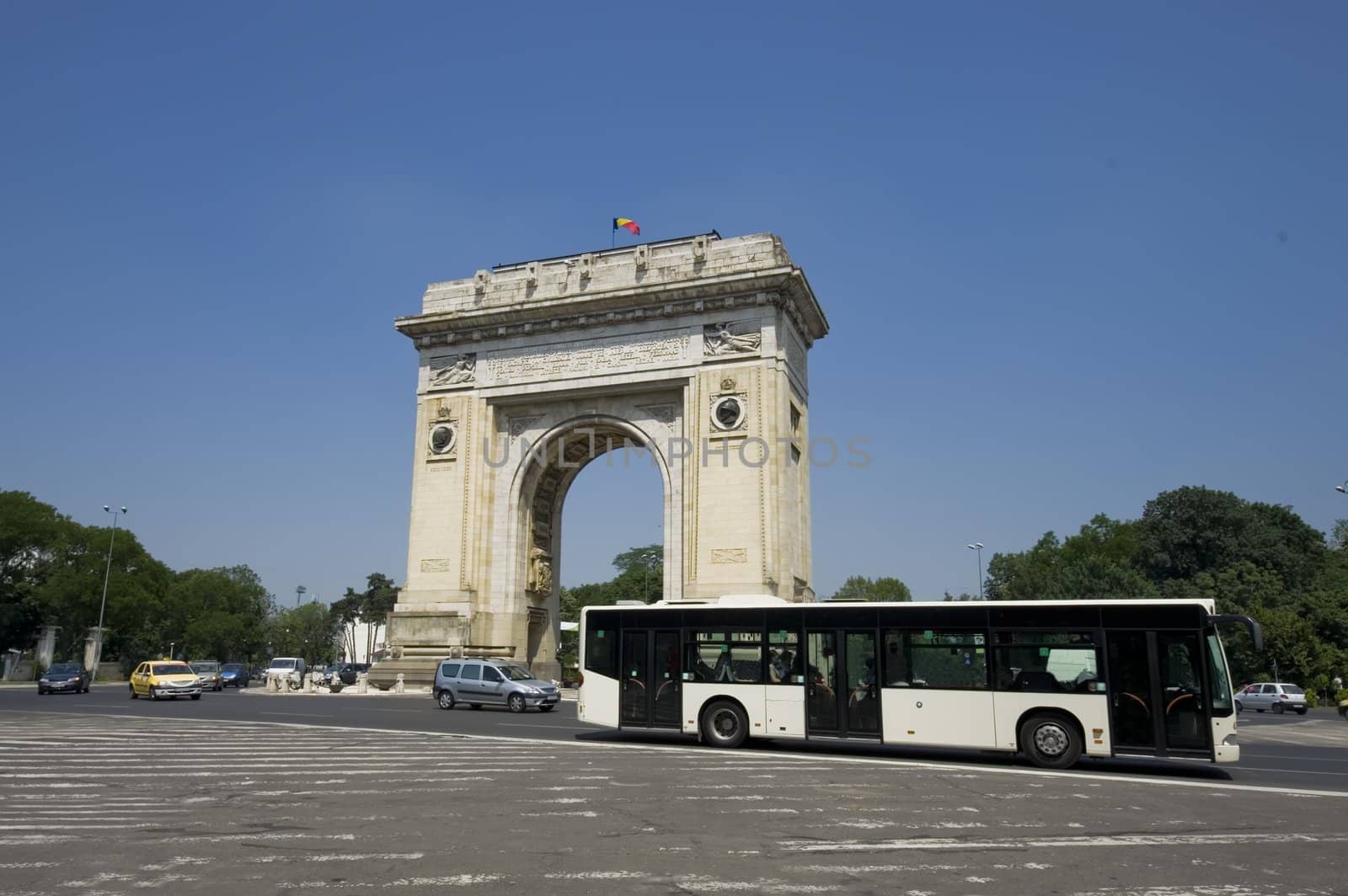 traffic at  Arch of Triumph, Bucharest. Romania