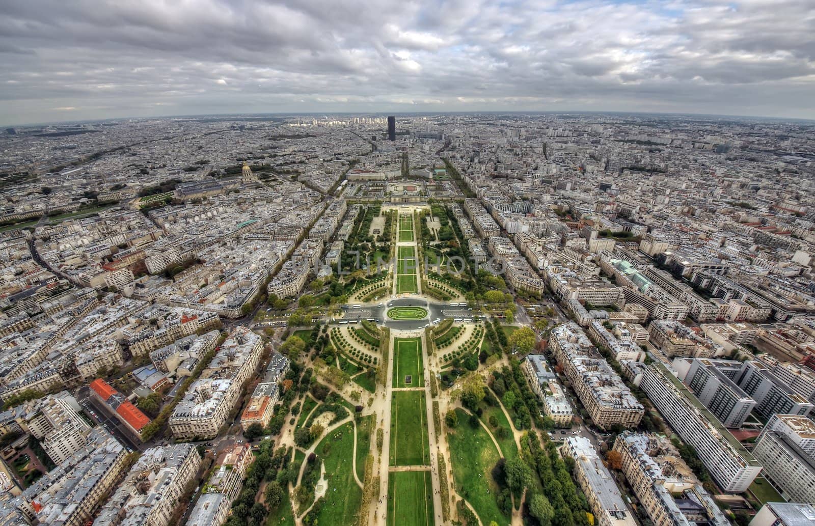 aerial wide view of Paris from Eiffel tower