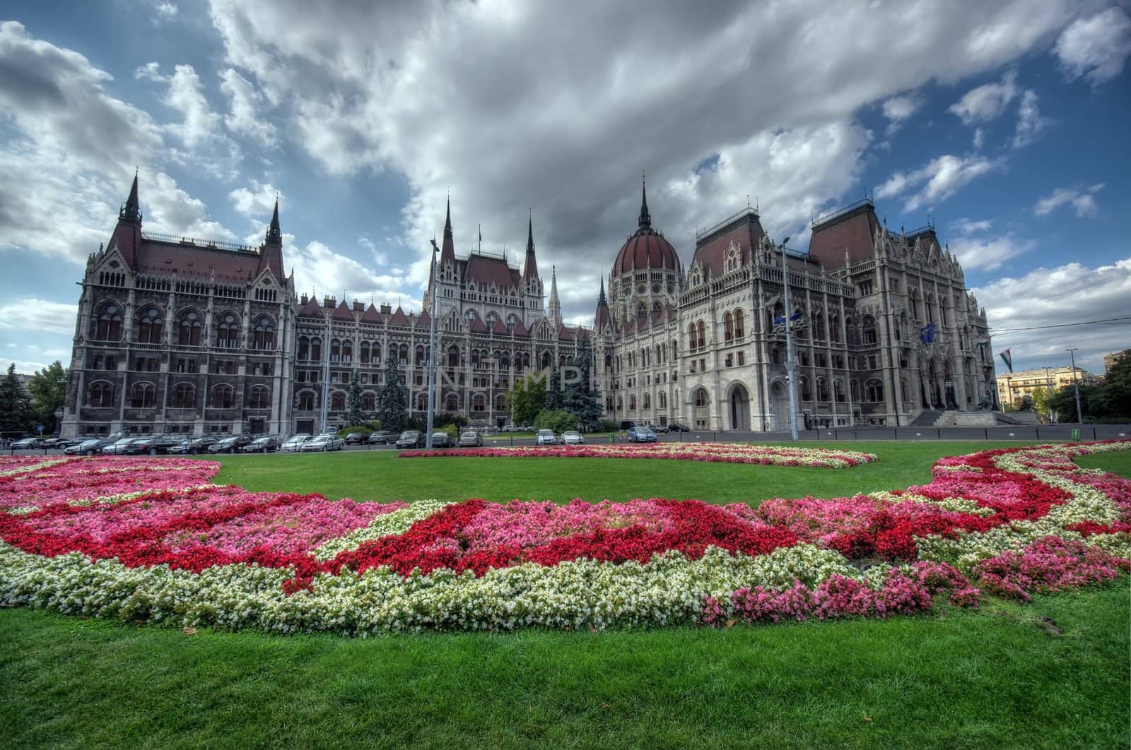 yard of Budapest Parliament, Hungary. wide view