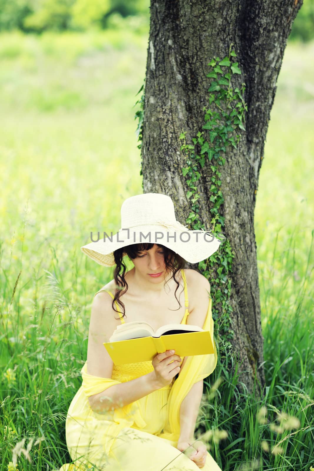 Young woman reading book by stokkete