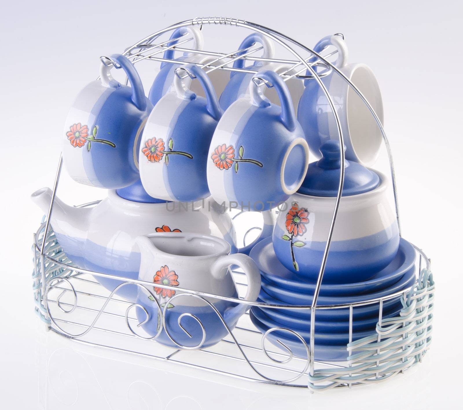 tea pot set, Porcelain tea pot and cup on white background