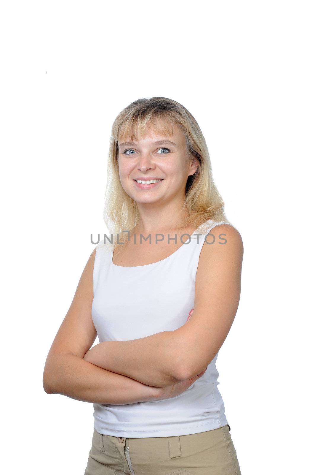 portrait of a young woman on white background