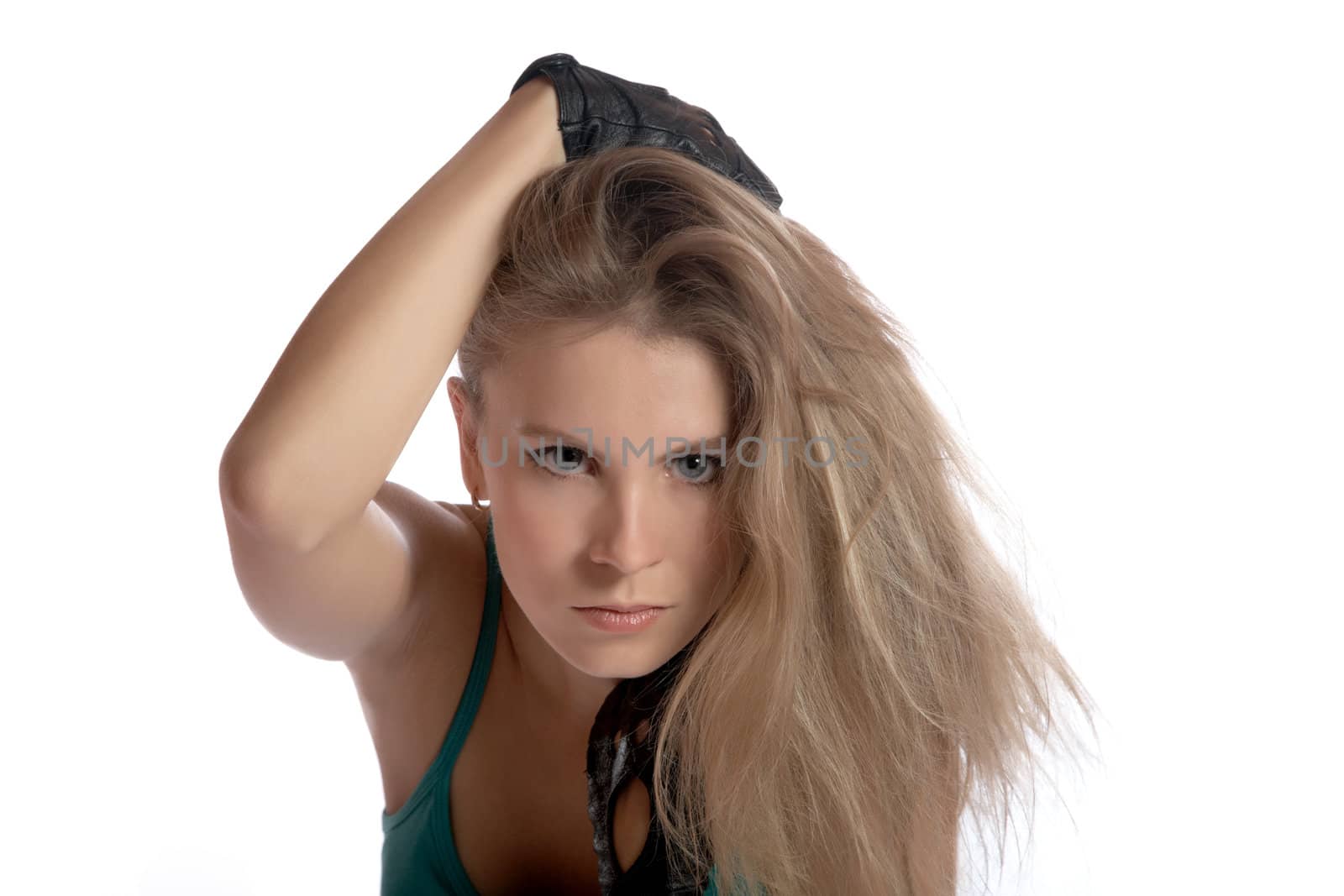 The beautiful girl close up isolated on a white background