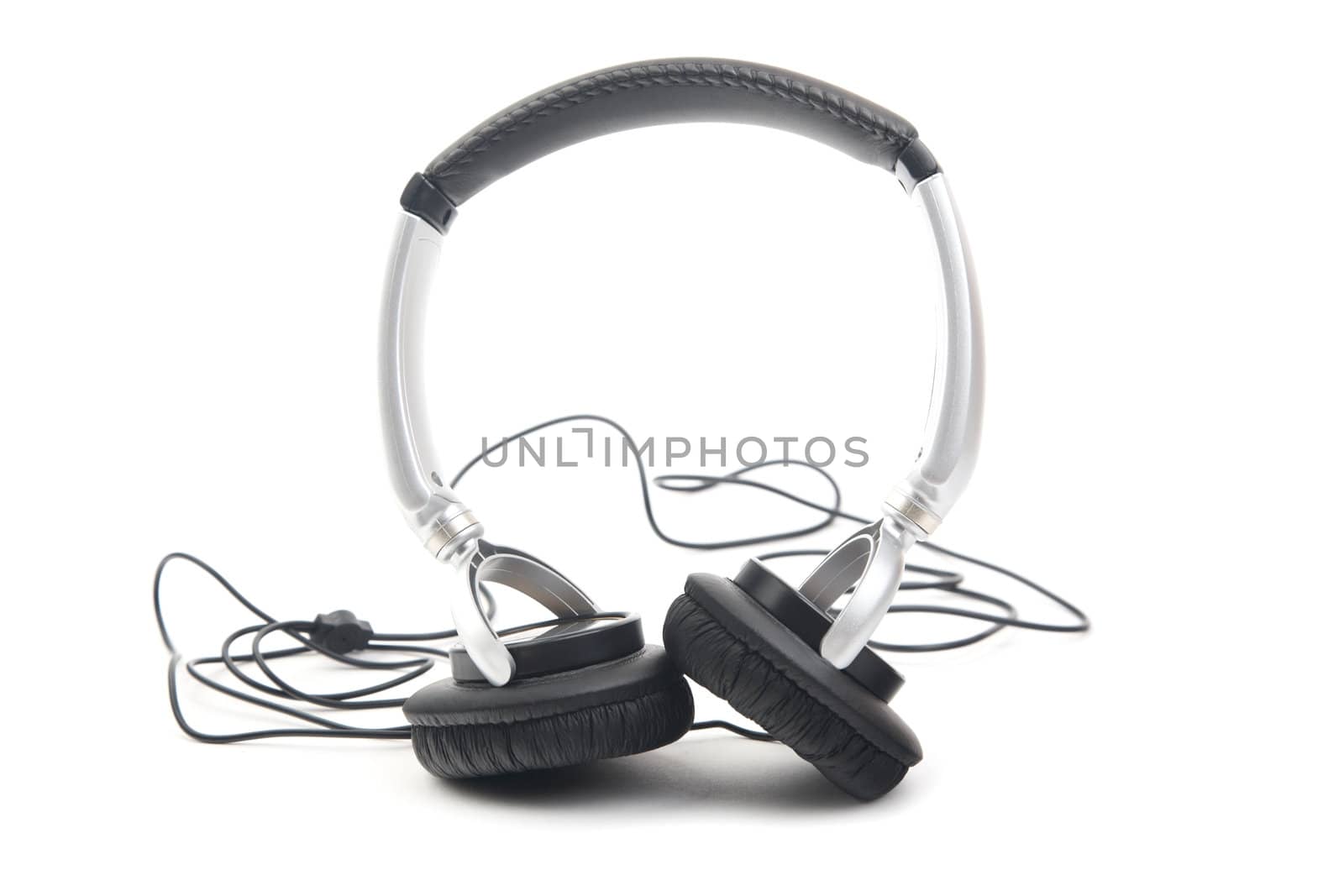 Silver-black headphone on a white background