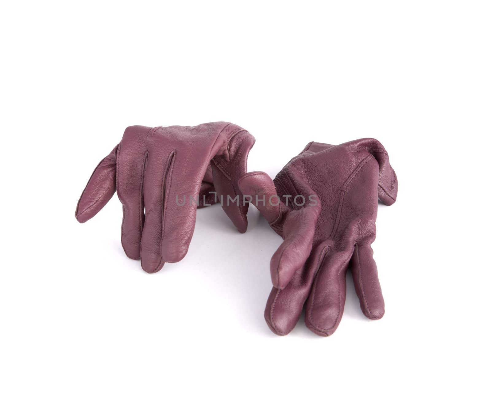  Pair female leather gloves on a white background