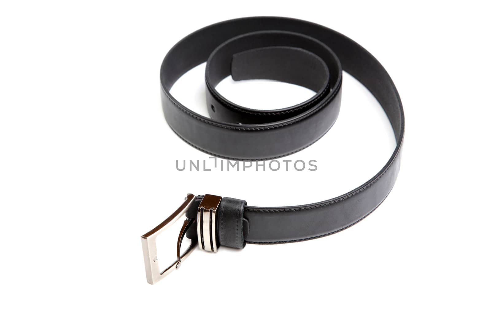 Man's black belt isolated on a white  by alarich