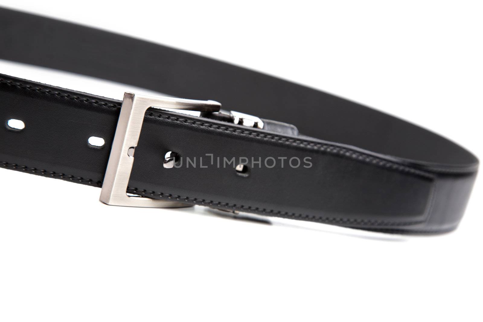 Man's black belt isolated on a white by alarich