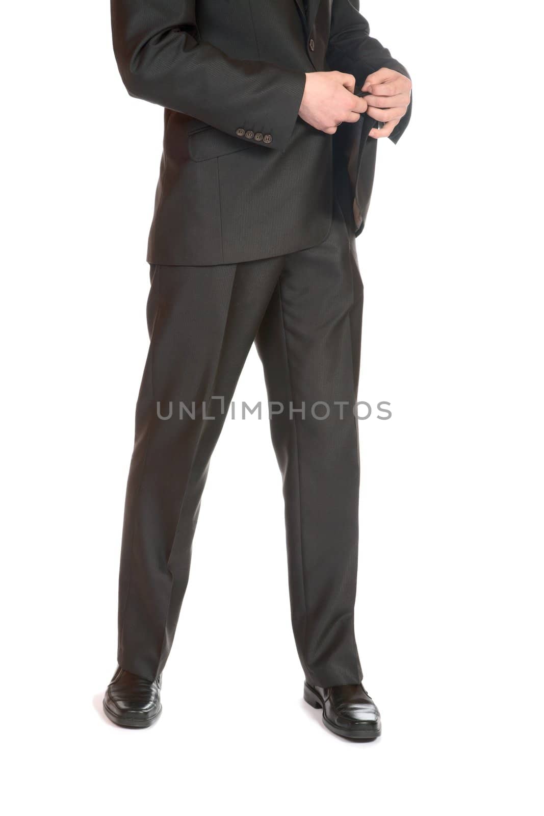 Trunk of the man in a suit on  white background