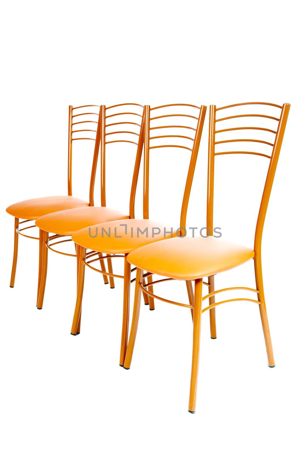 line from four brown chairs isolated on a white background