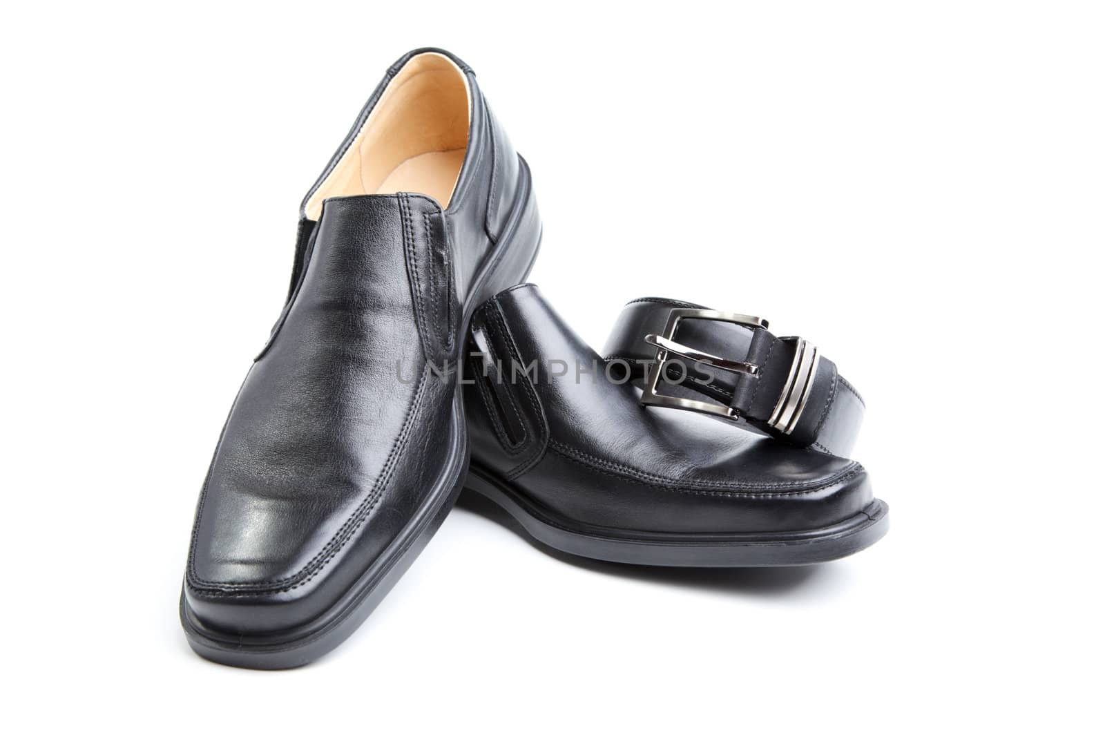 Man's boot and belt isolated on a white background