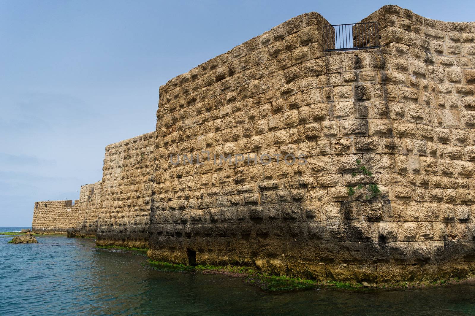 The view of historic sea walls in ancient Acre (Akko), Israel