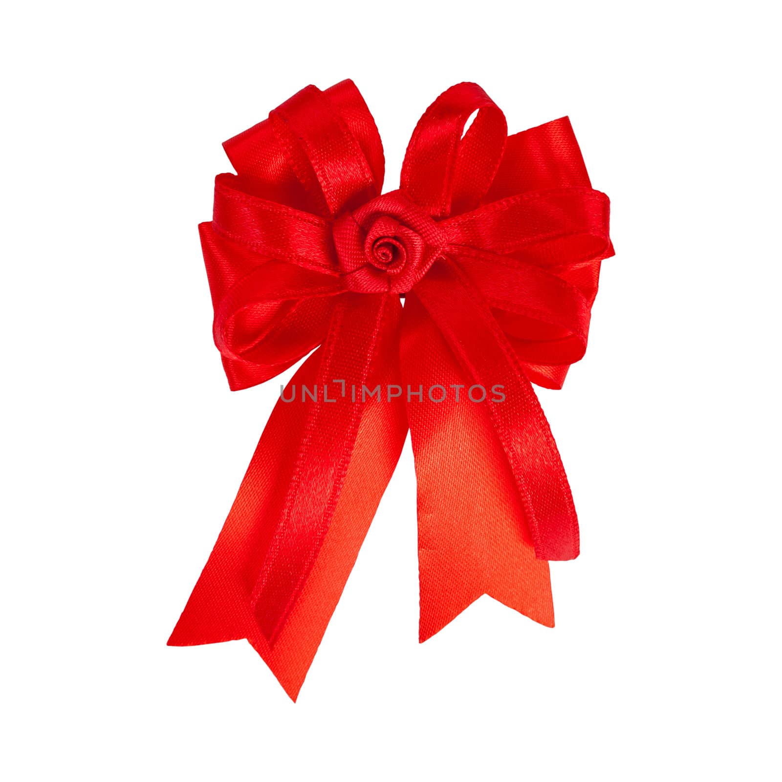 Festive red bow made of ribbon isolated on white by FrameAngel