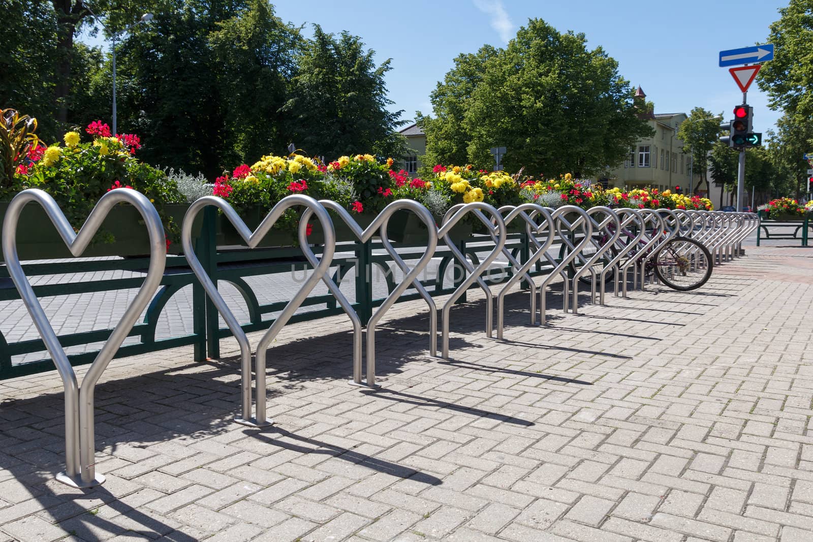 heart shape bicycle parking spoot in a city