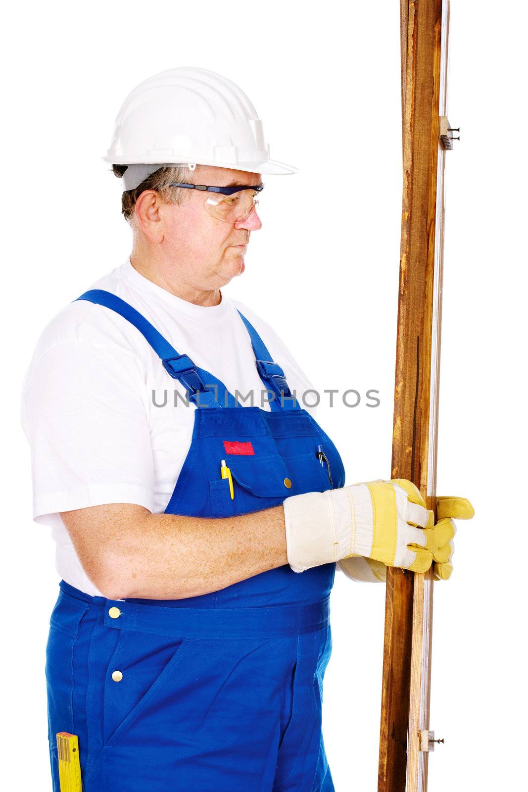 Man in sweater suit holding boards
