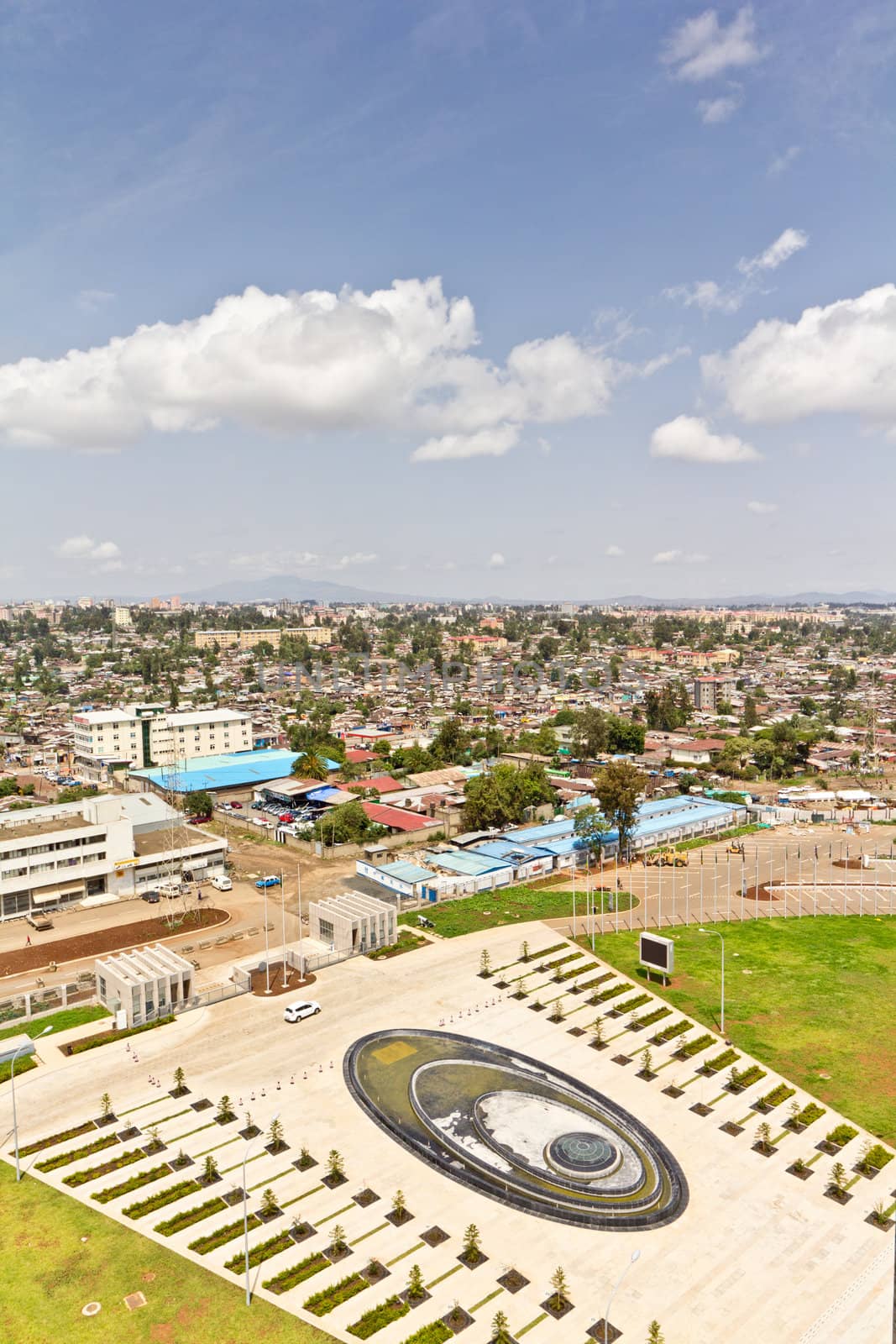 Aerial view of the city of Addis Ababa, showing the densely packed houses