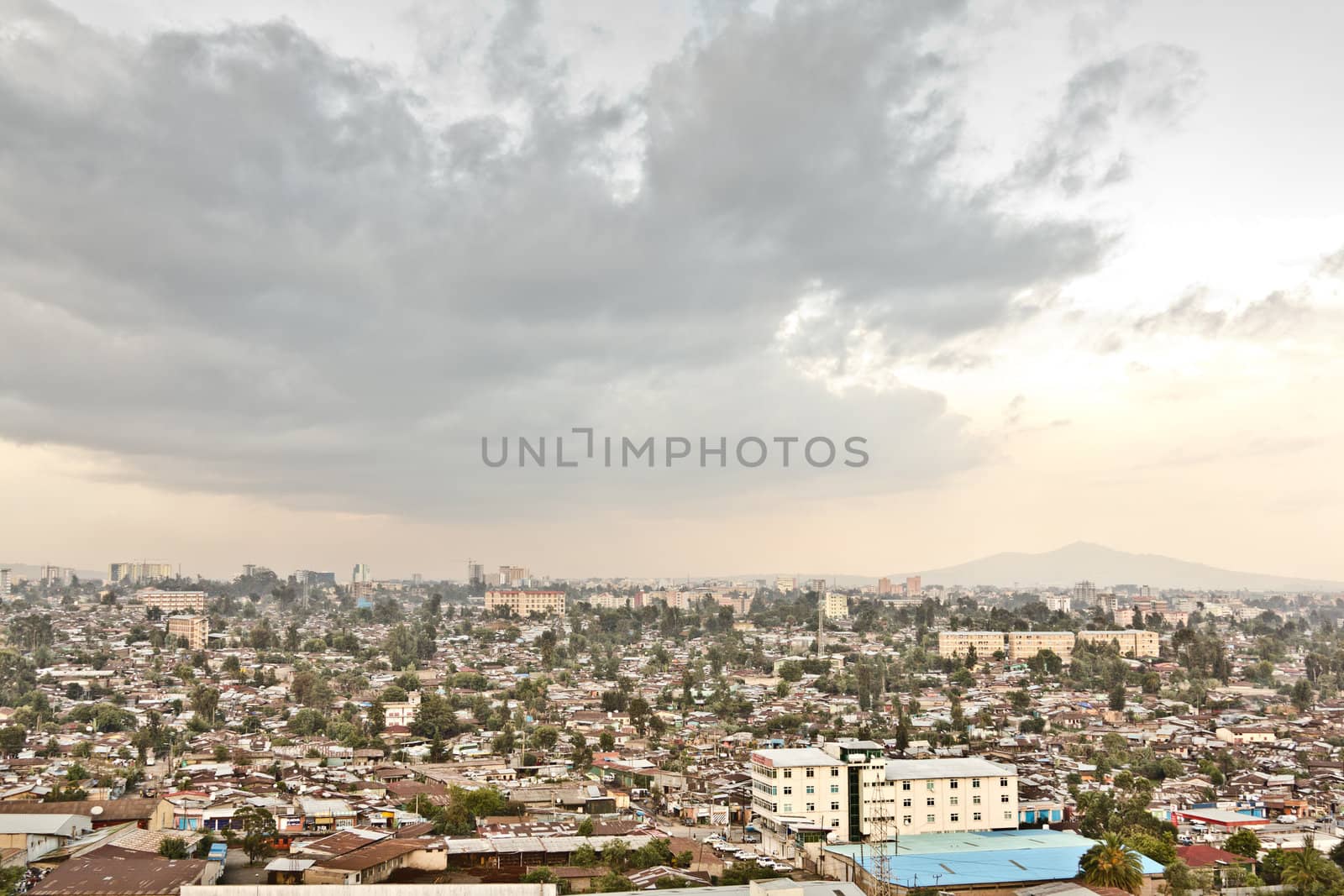 Aerial view of the city of Addis Ababa, showing the densely packed houses