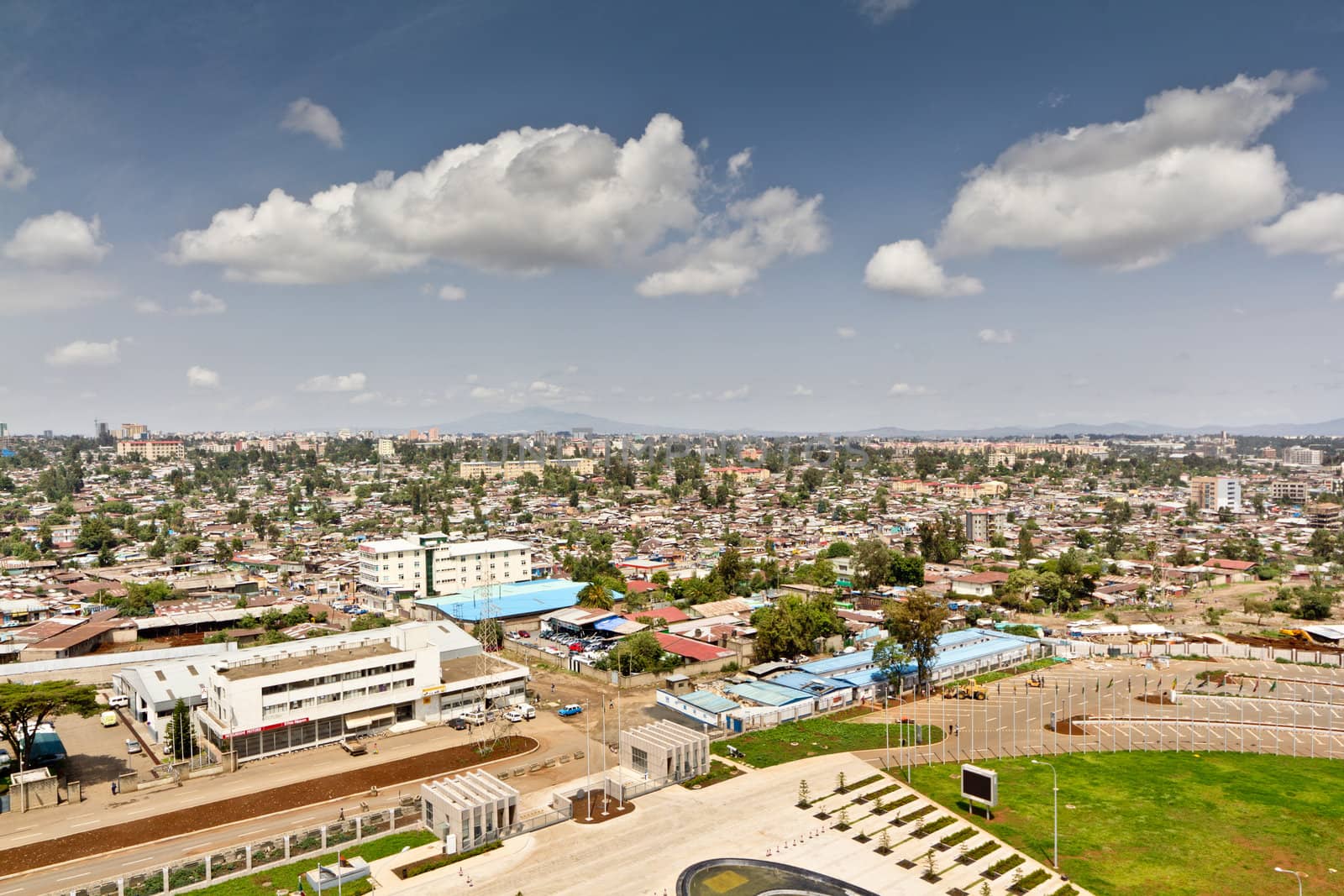 Aerial view of the city of Addis Ababa, showing the densely packed houses