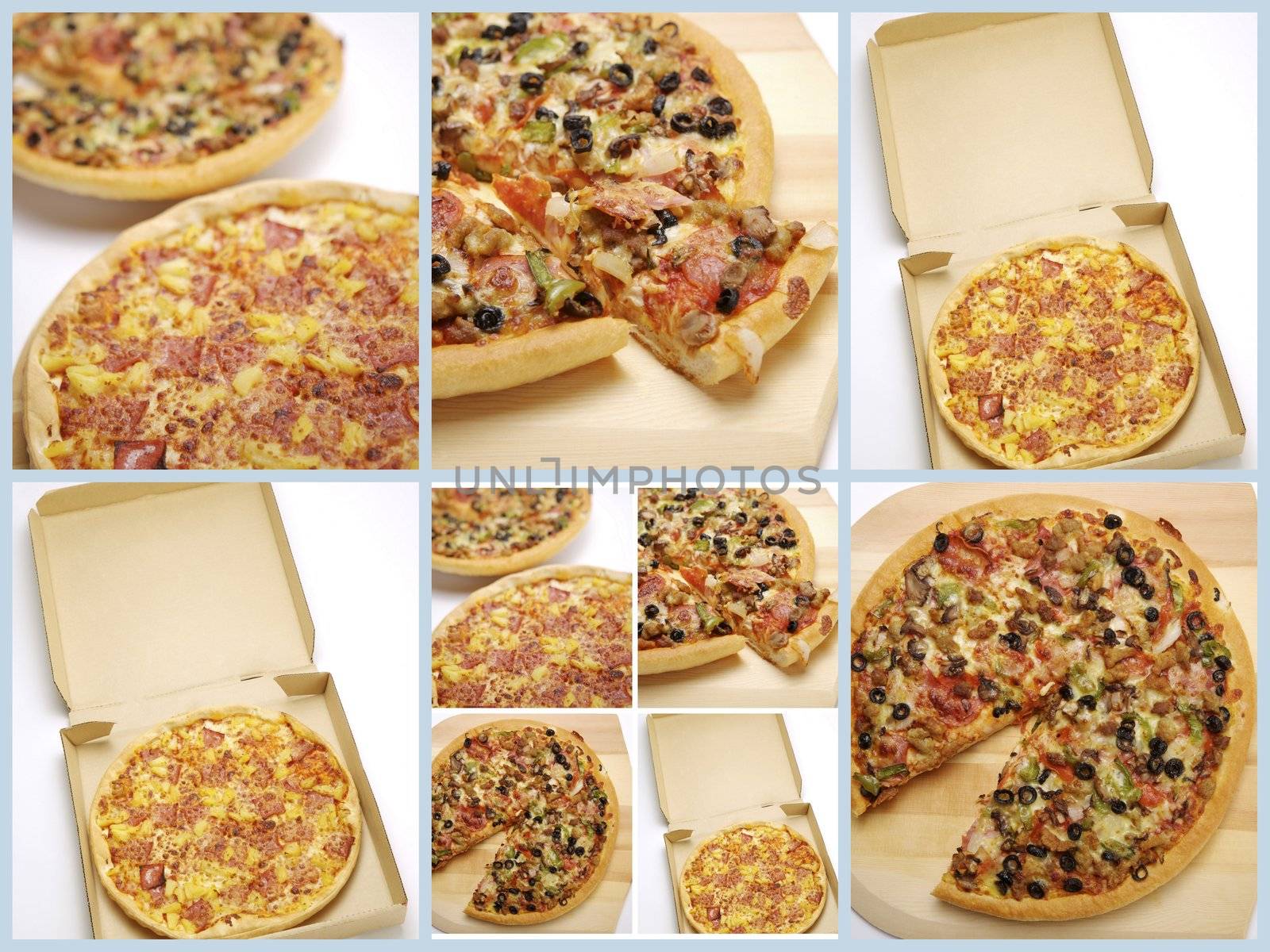 collage of four different full sized image of pizza by Baltus