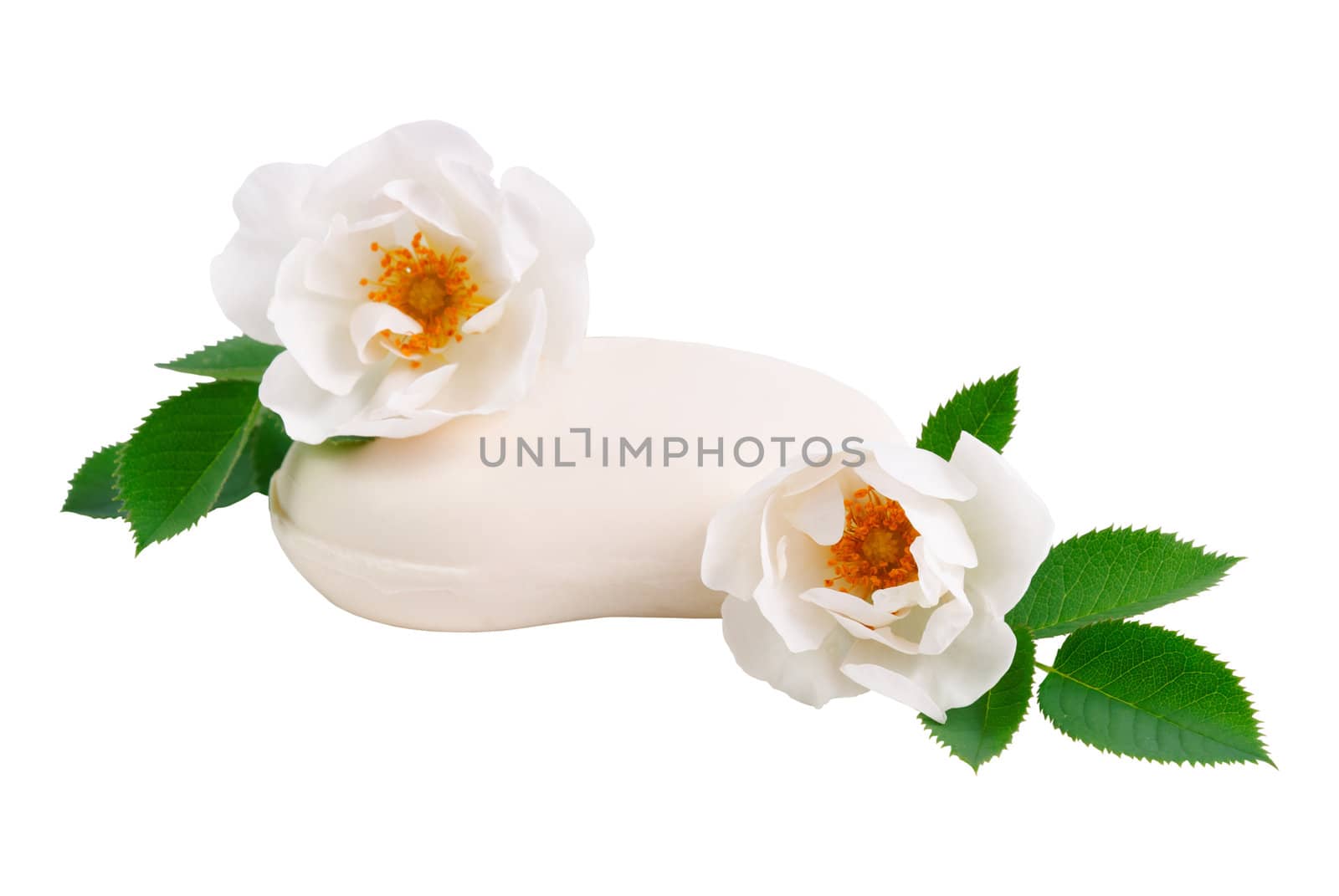 Natural soap with a two rose flower isolated on white background