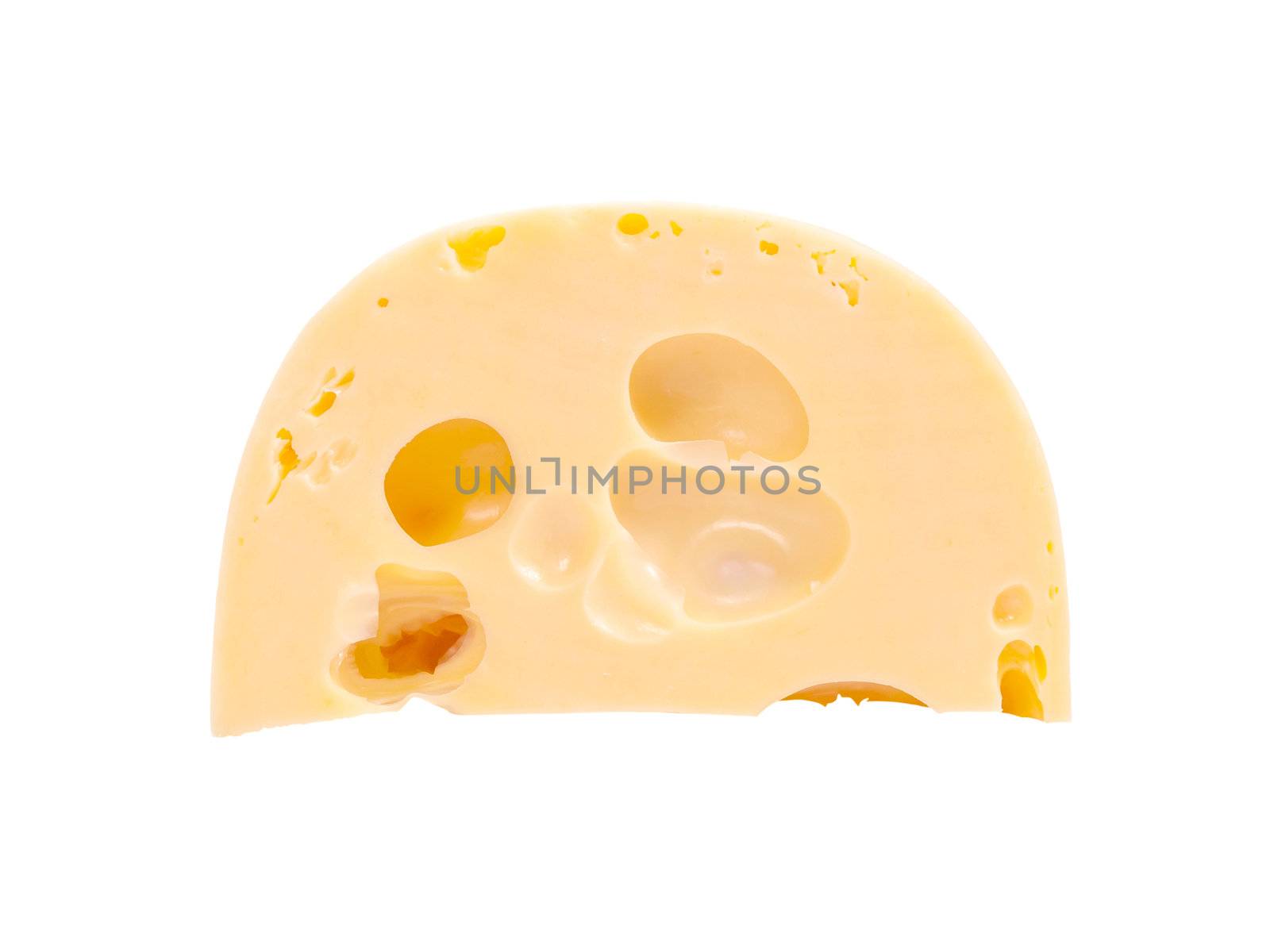 Piece of cheese close isolated up on a white background