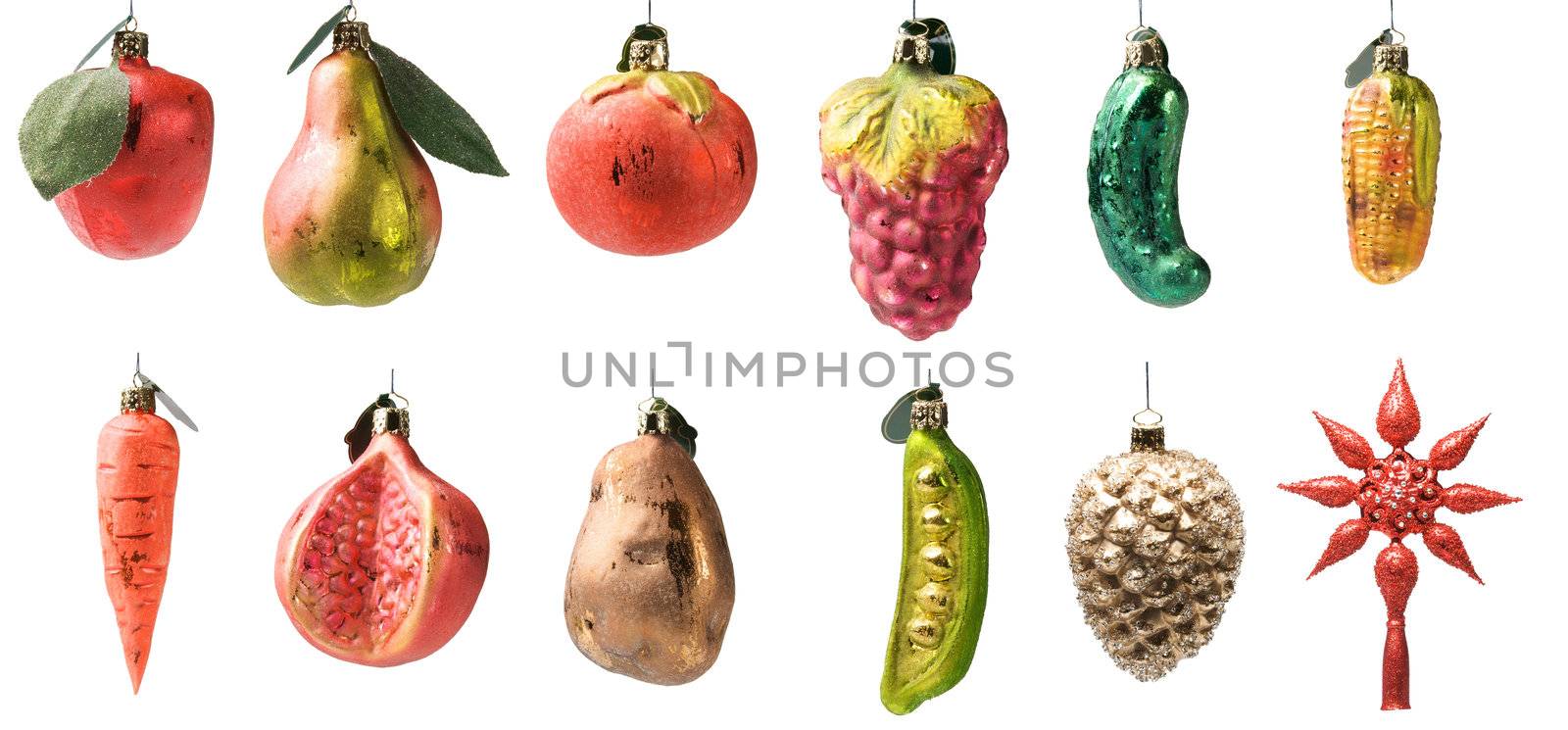 Set of christmas toys decorations isolated on white background 