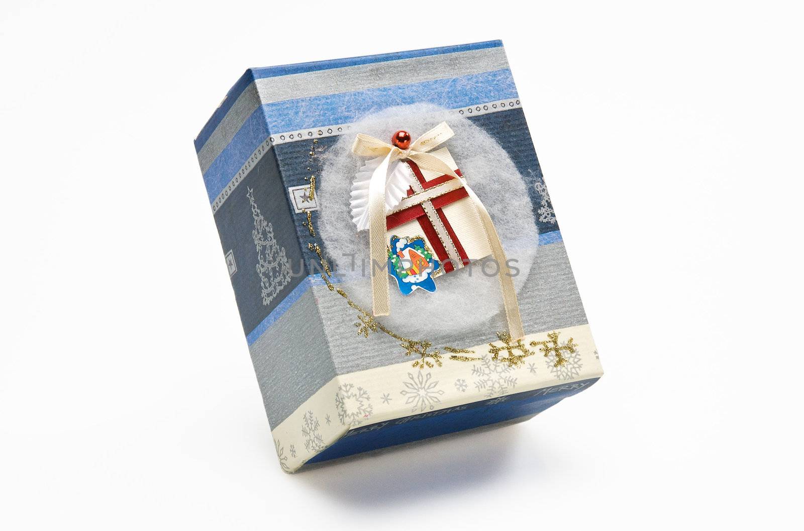 Decorative Christmas gift box isolated on white background