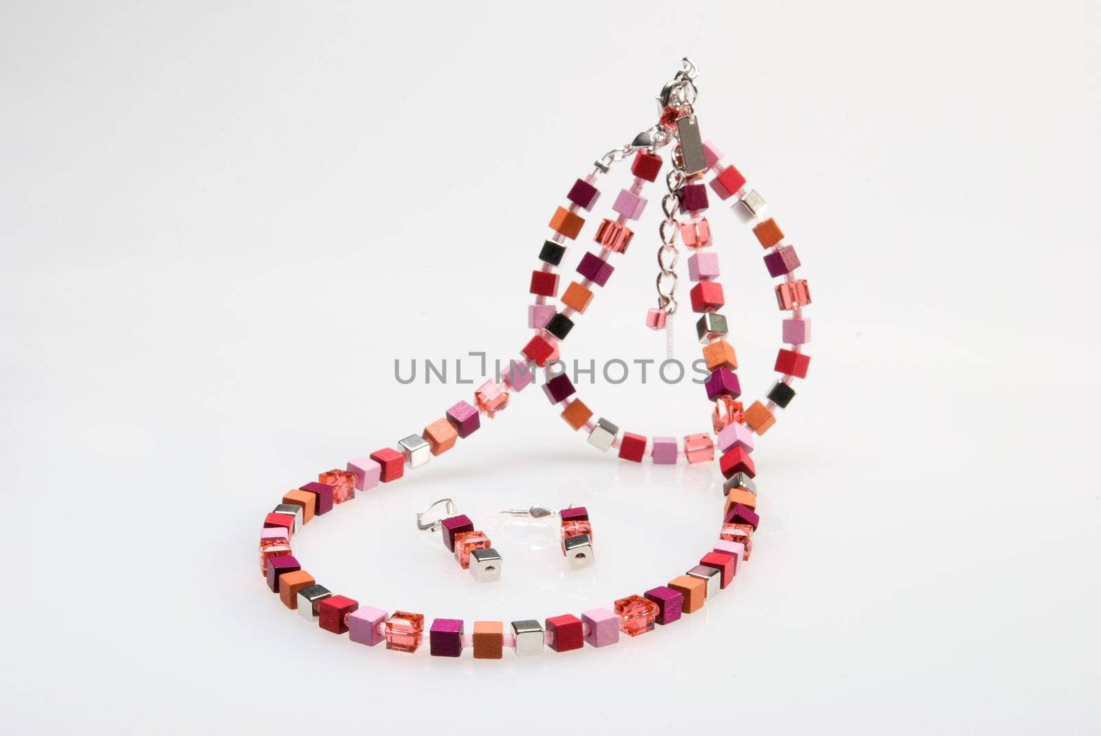 Colorful necklace, bracelet and earrings