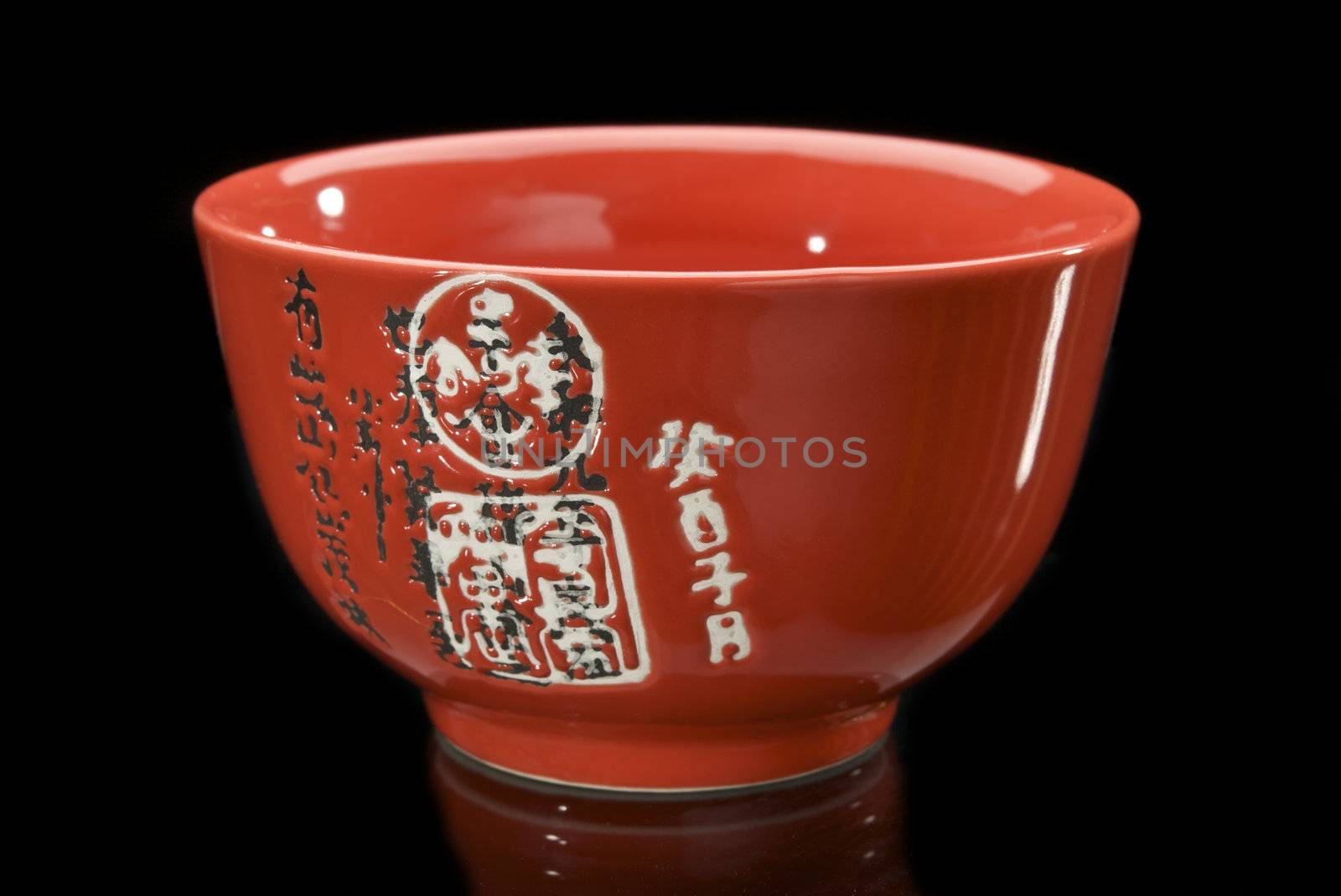 Red chinese teacup with hieroglyphs