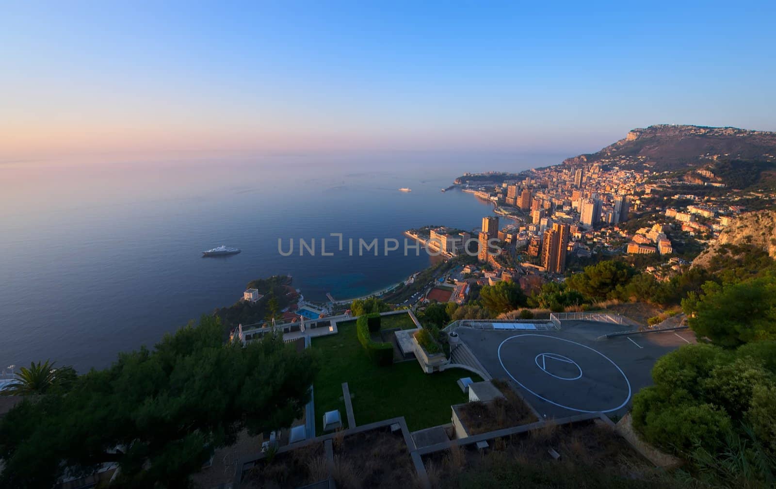 aerial view of Monte Carlo, Monaco at sunrise