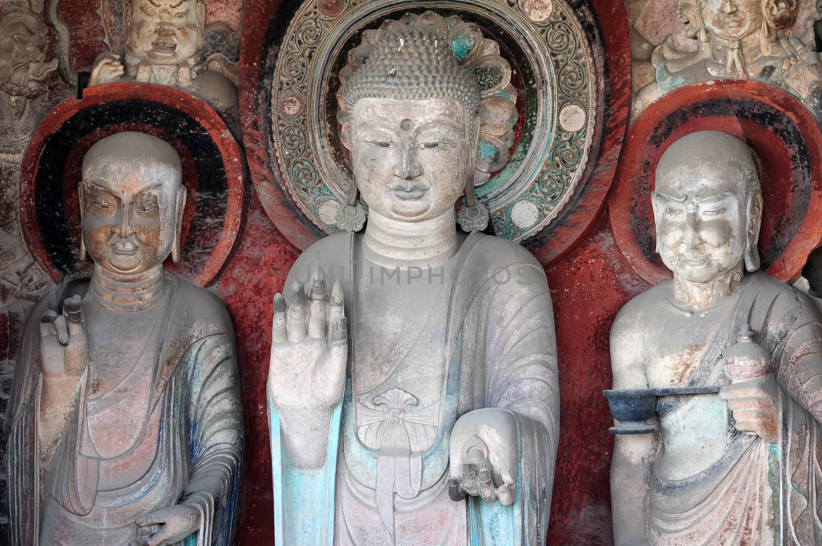 Ancient buddha statue in caves in Sichuan, China