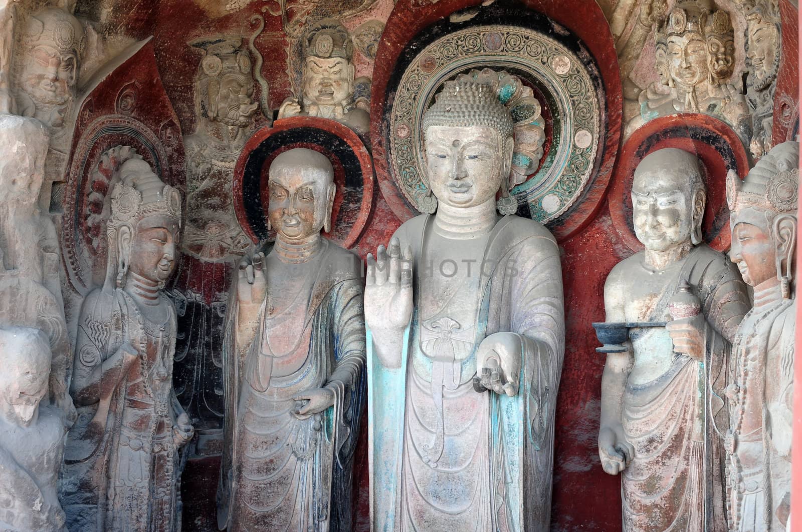 Ancient buddha statue in caves in Sichuan, China