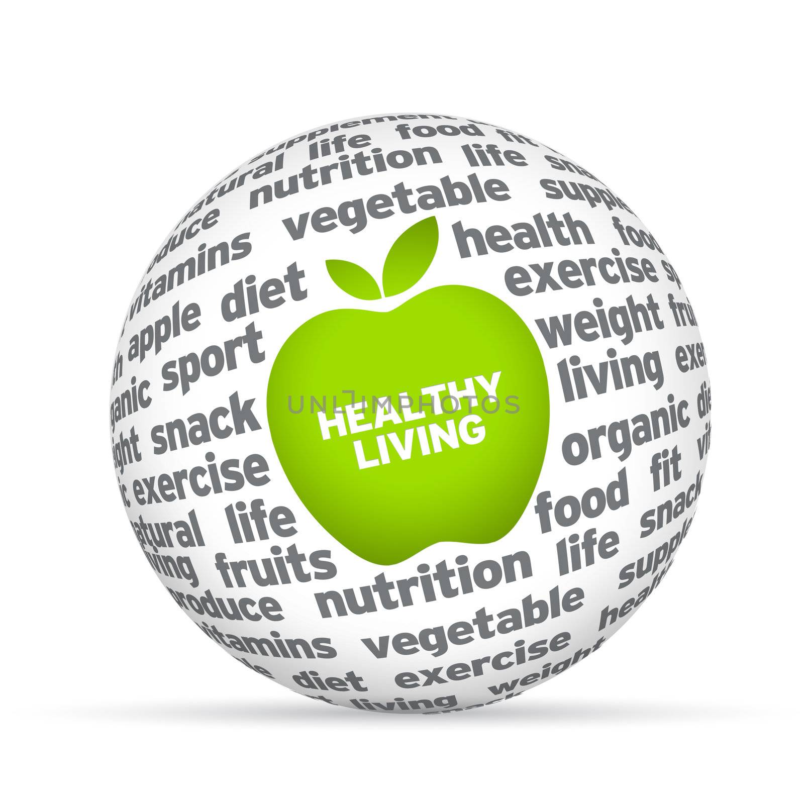 Healthy lifestyle 3d sphere on white background. 