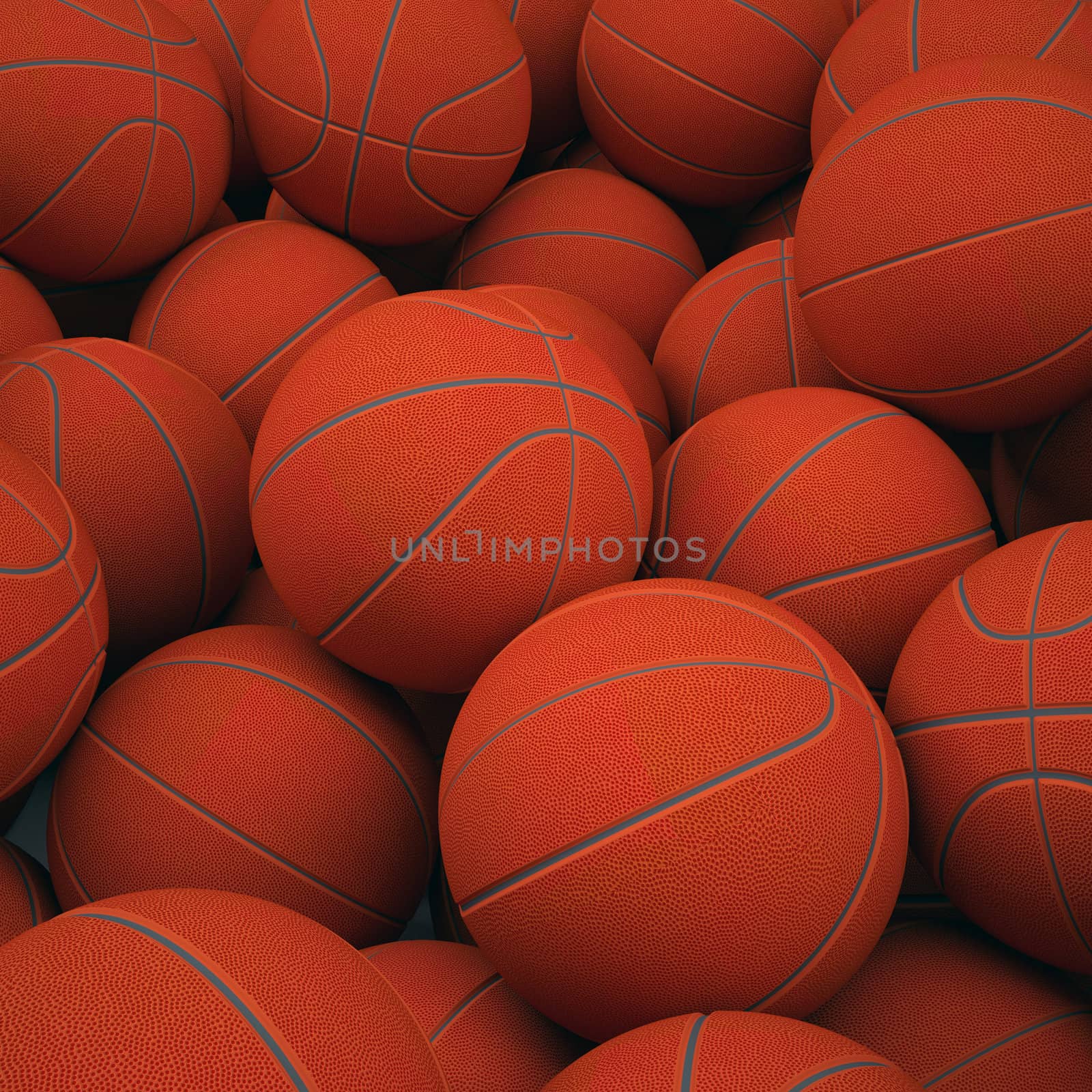 Groups of classical basketballs. 3d render of studio