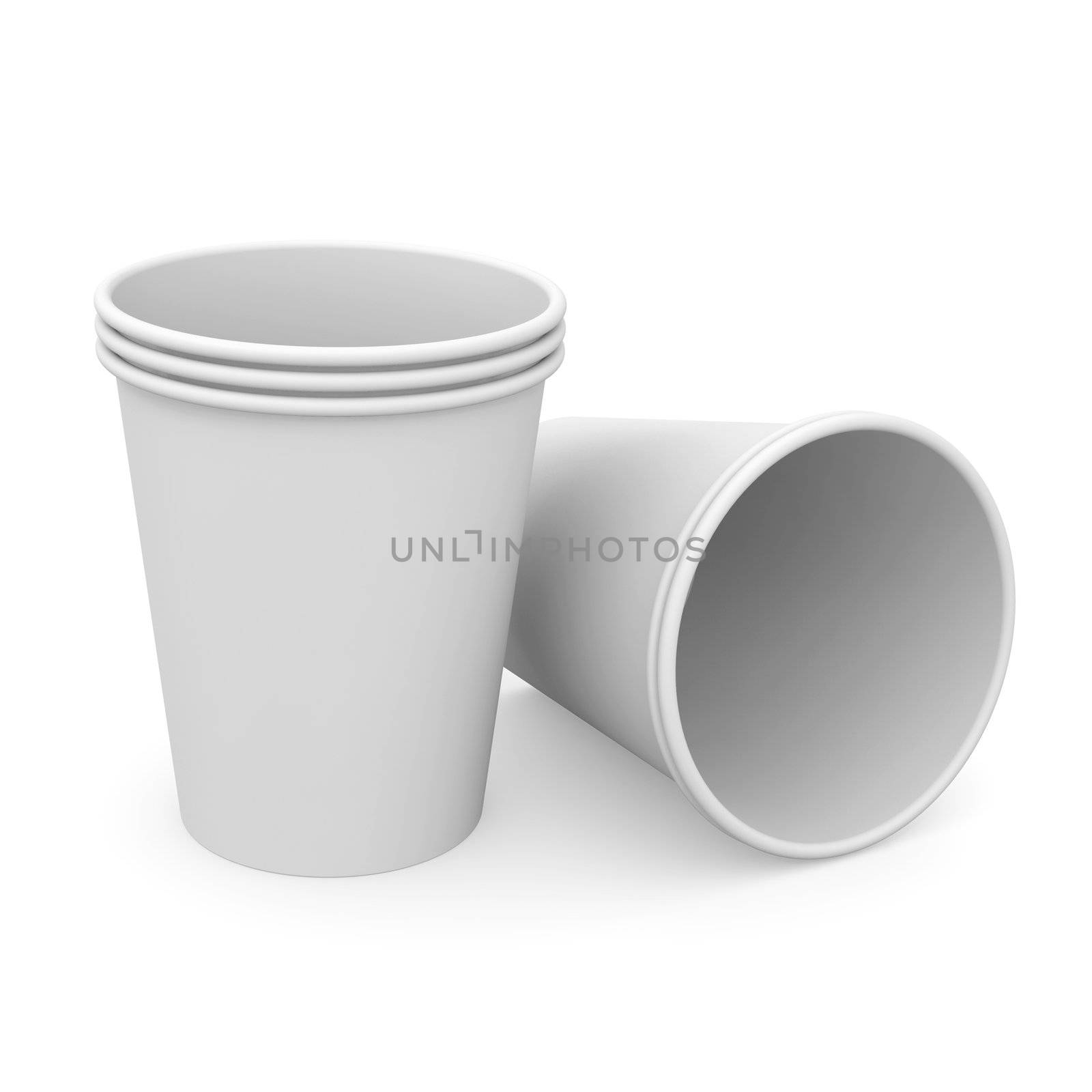 Group of white paper cups. Isolated render on a white background