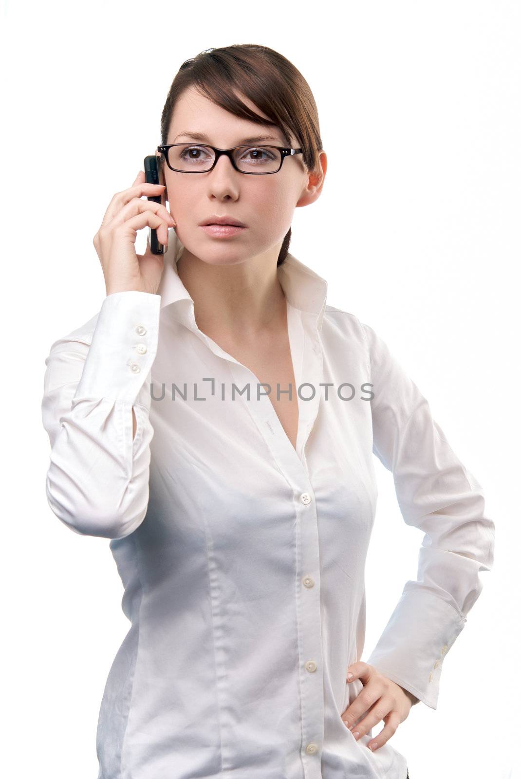 Young beautiful Business Woman holding Cell Phone