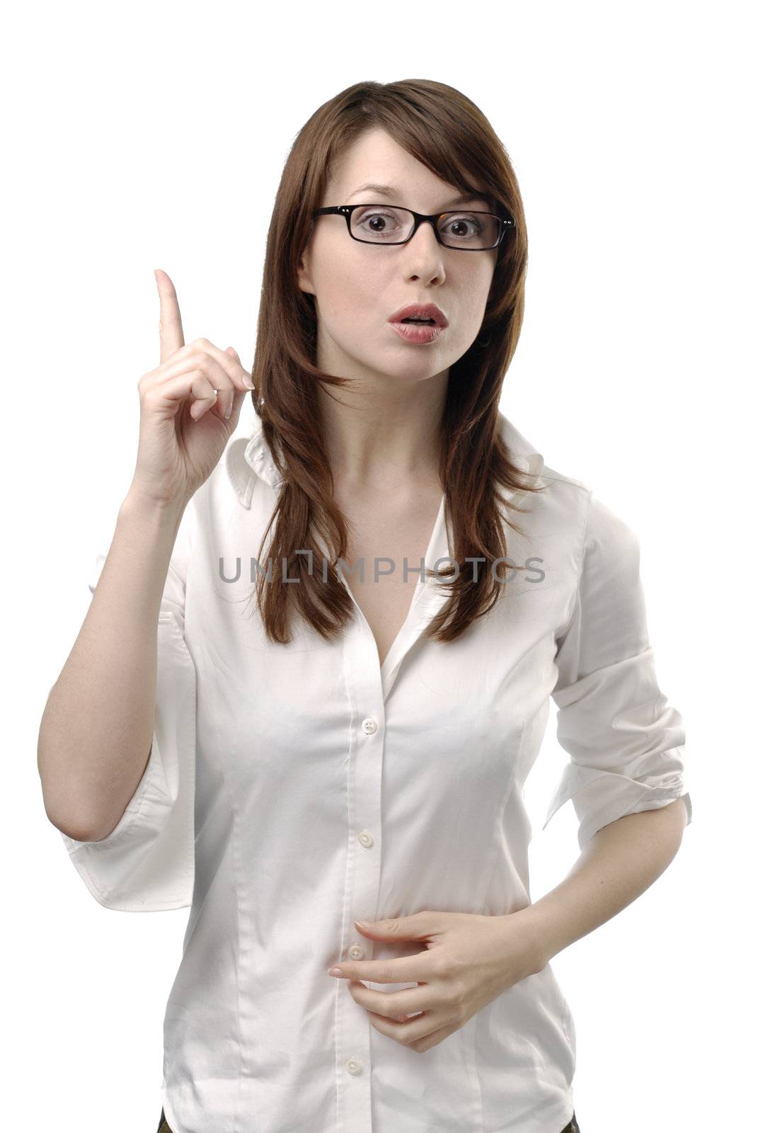 Long haired business woman with eyeglasses