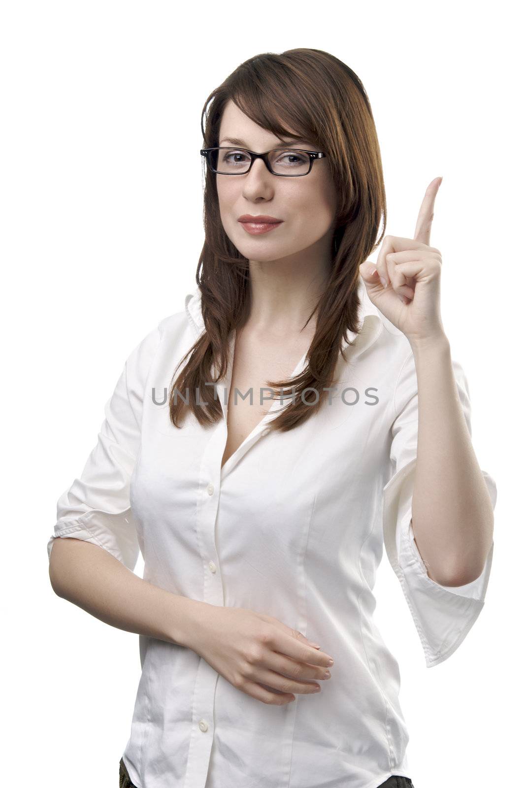 Long haired business woman with eyeglasses