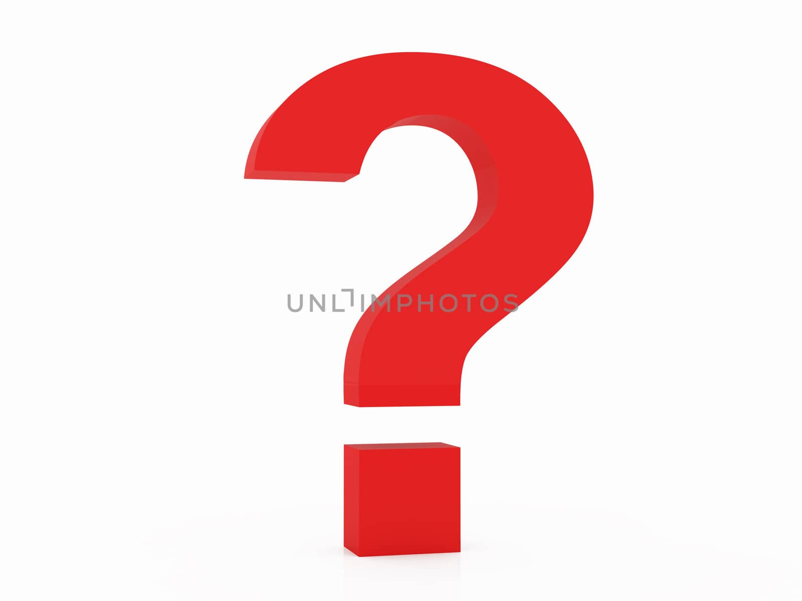 Red, three dimensional shape question mark on white background.