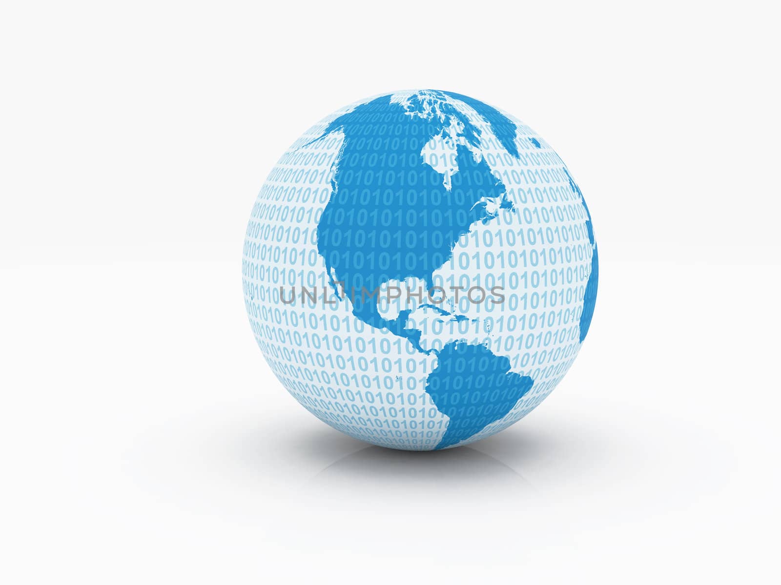 Digital globe with one and zeros on white background.