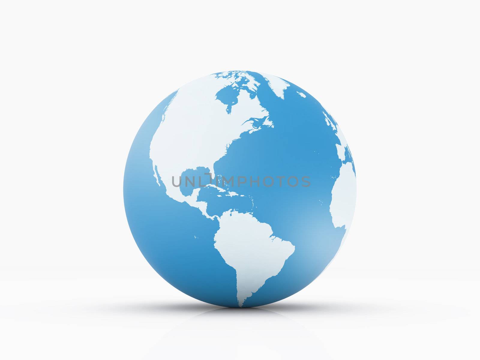 Globe shows the continents, North and South America on white background.