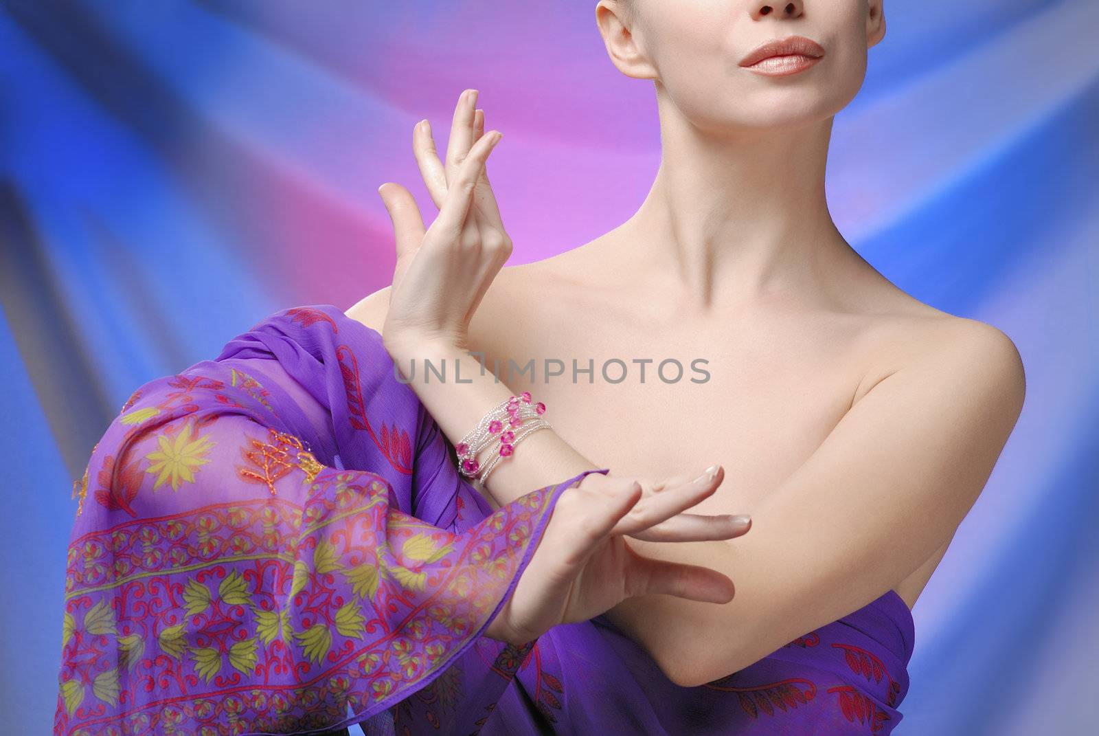 Young beautiful woman dancing. indian ethnic clothes