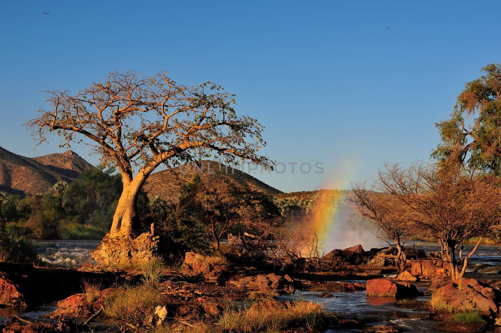 A small portion of the Epupa waterfalls, Namibia at sunset
