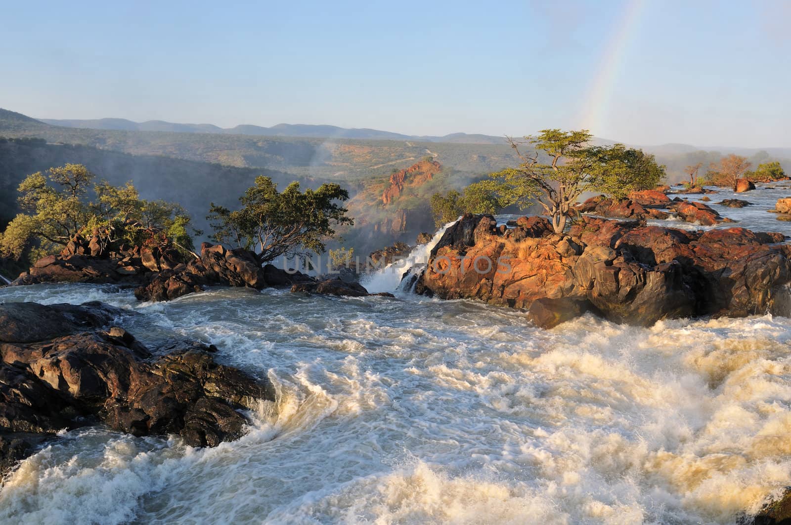 Top of of the Ruacana waterfalls, Namibia at sunrise