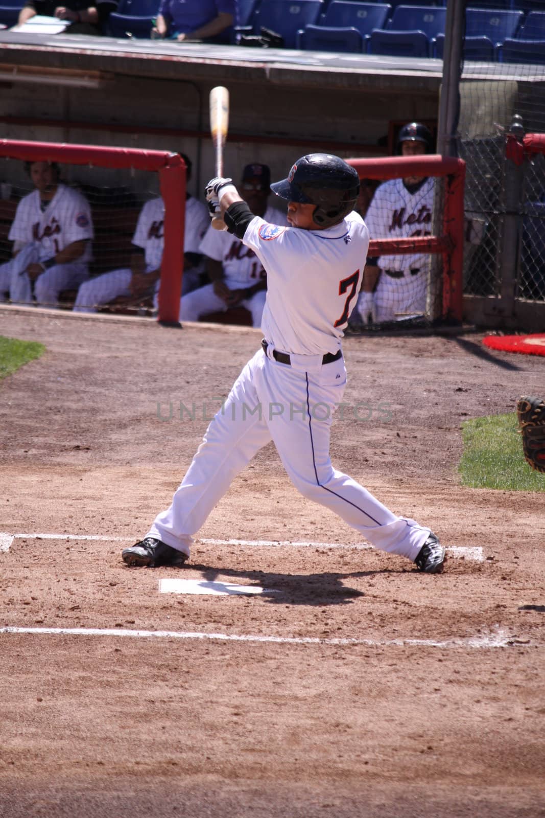 BINGHAMTON, NY - JUNE 14: Binghamton Mets' catcher Juan Centeno swings and connects against the Reading Phillies at NYSEG Stadium on June 14, 2012 in Binghamton, NY