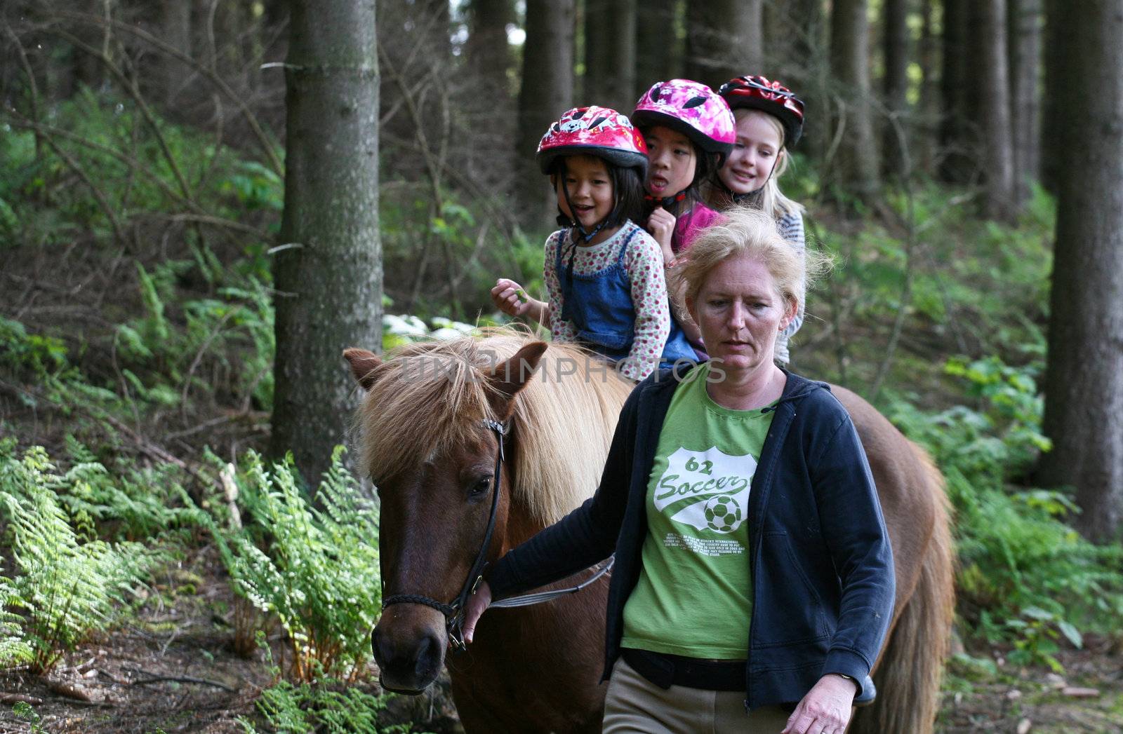 Girls on horse in a forest in denmark