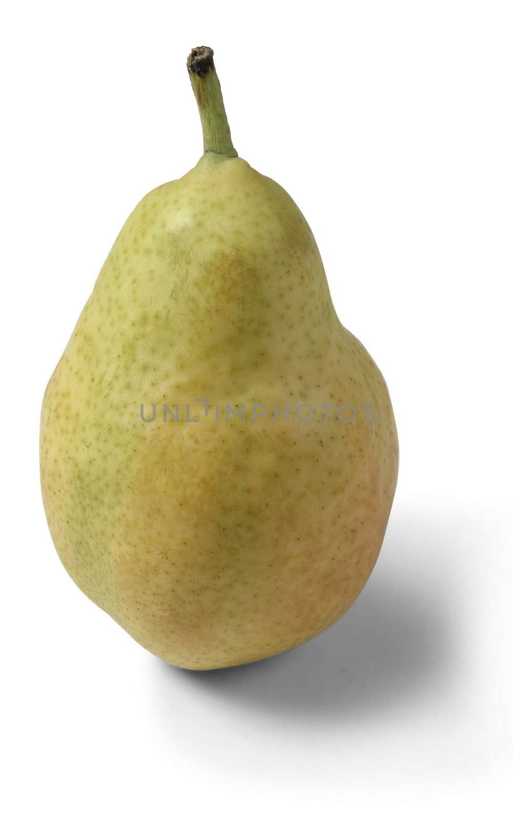 One ripe and yellow pear on a white background