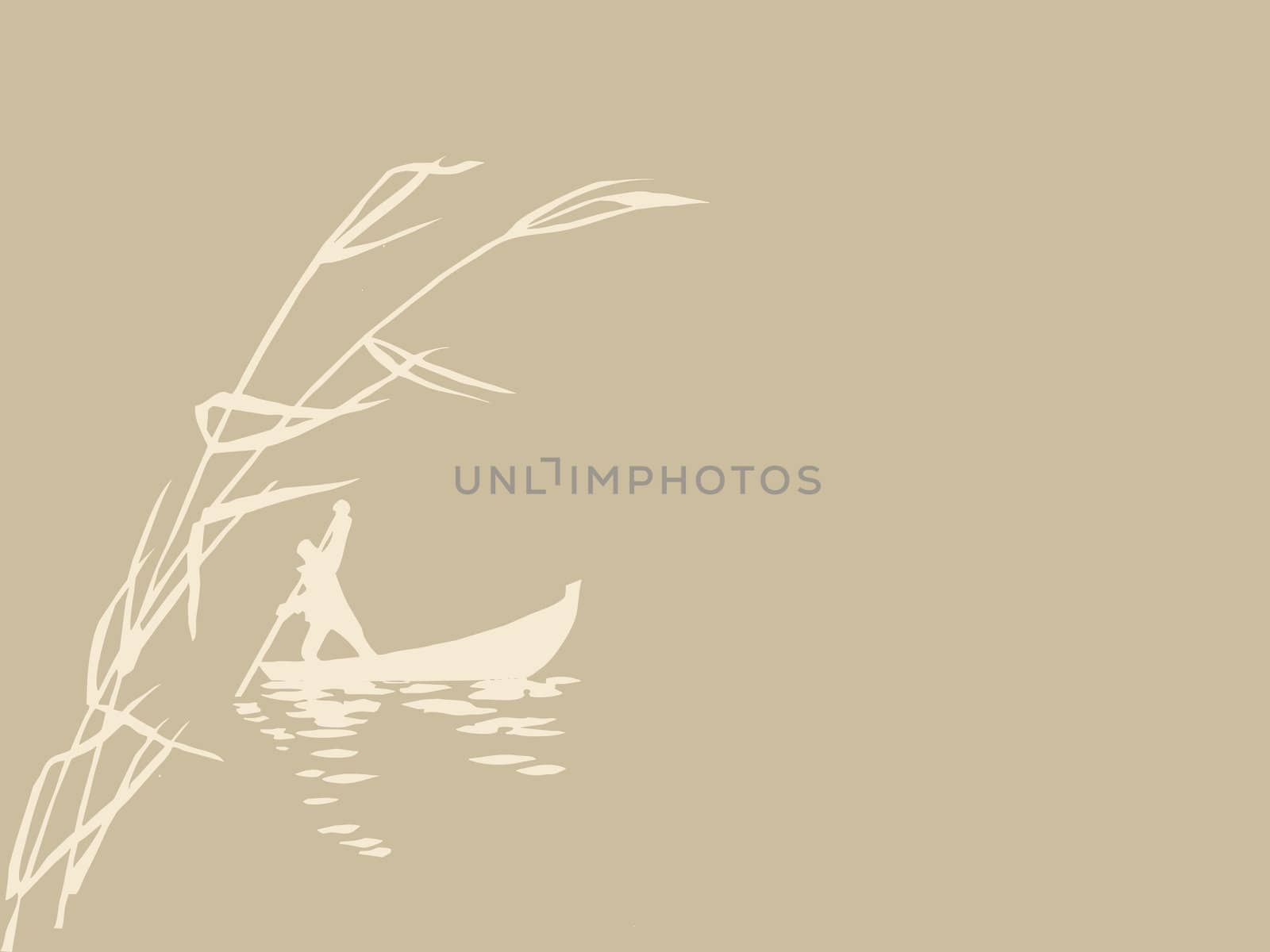 persons in boat on brown background