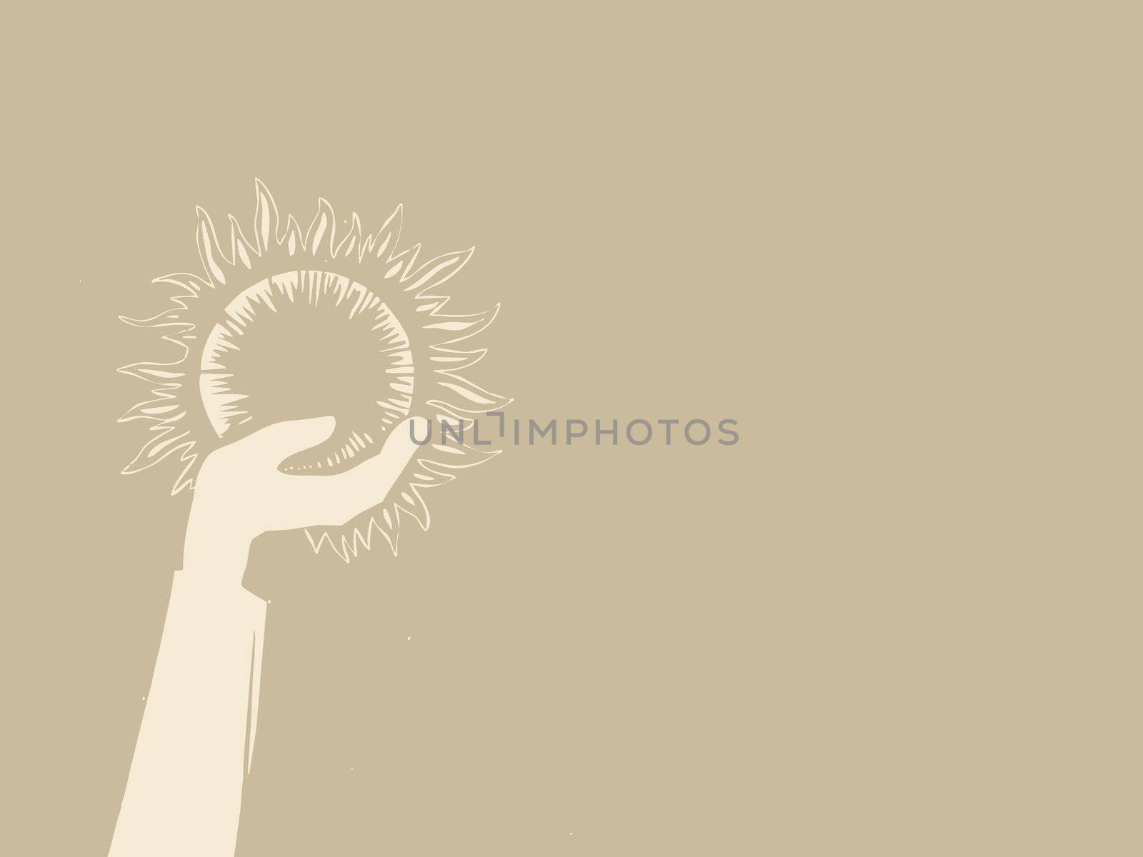 sun in hand on brown background